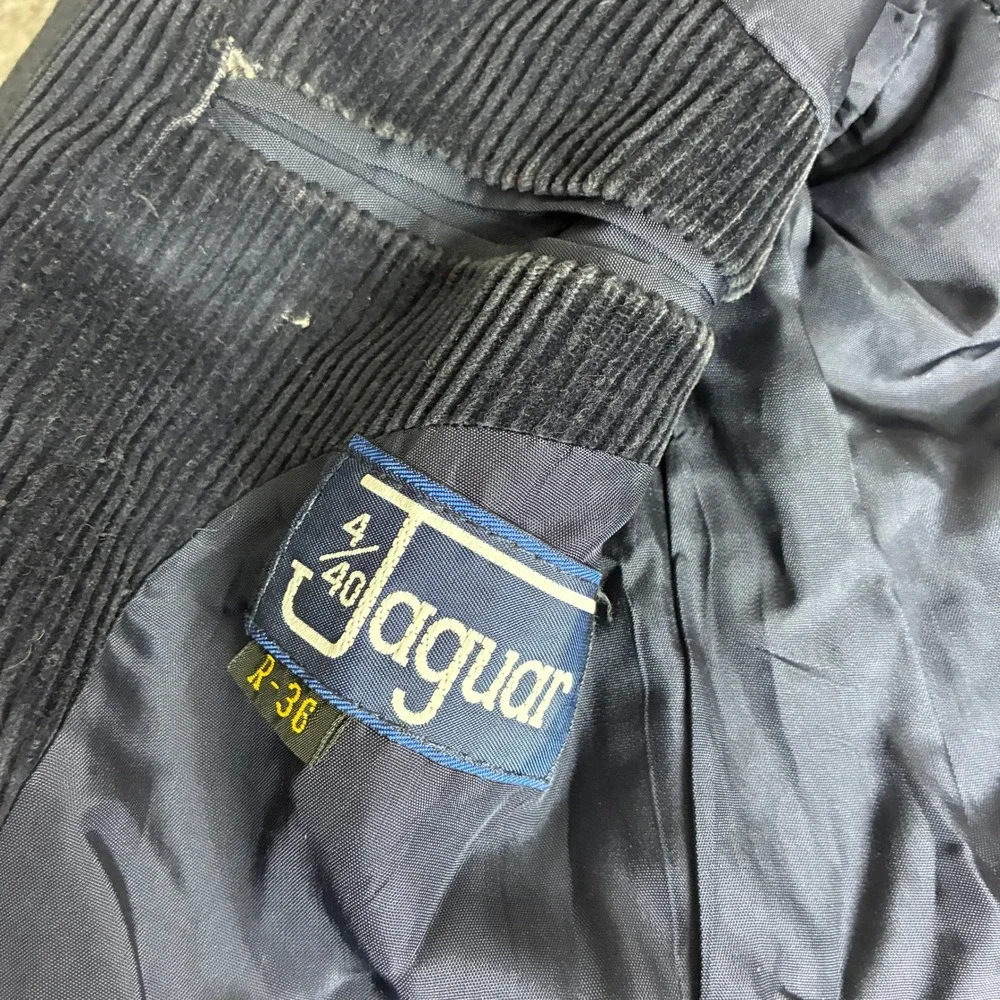 Vintage Jaguar 4/40 Mens 36R Corduroy Blazer Sport Coat Elbow Patches Navy Black